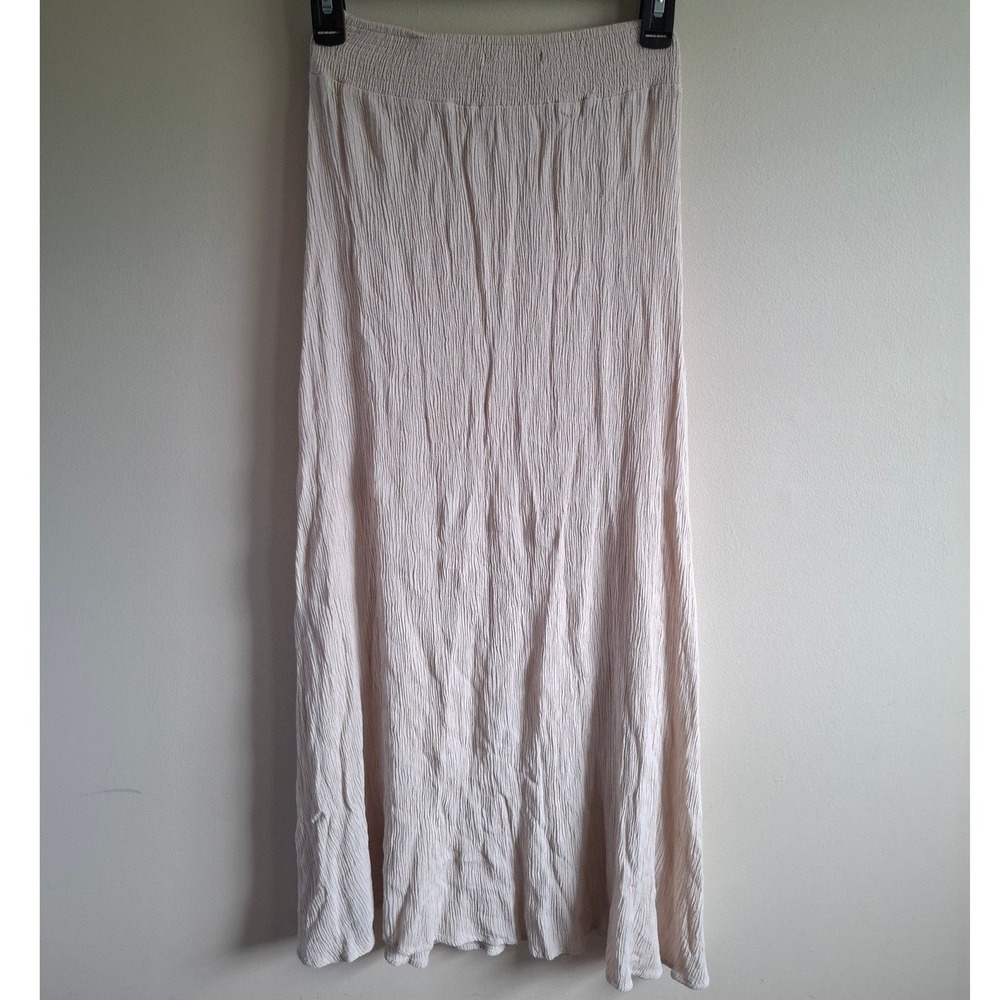 Vintage Y2K Flowy Fairy Skirt Crinkle Ruffle Festival Cream Maxi Boho Festival S